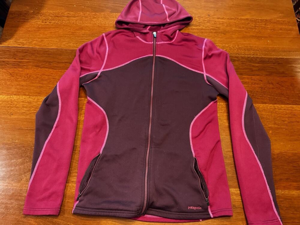 XL Patagonia Women Polartec Power Dry Full Zip Hooded Fleece Jacket Purple
